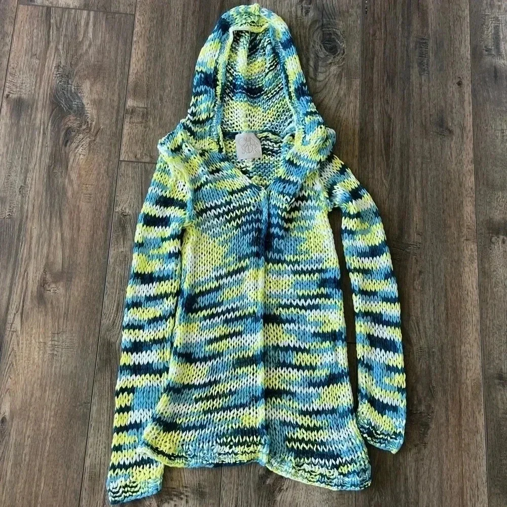 NWOT Chaser Long Sleeve Knit Bohemian Cardigan & Tank Set Blue/yellow Size M
